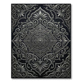 Ornate Silver Mandala Black Background Rug