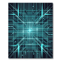Luminous Cyan Cyber Circuit Grid Rug