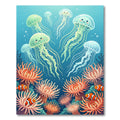 Whimsical Jellyfish and Coral Reef Scene Rug