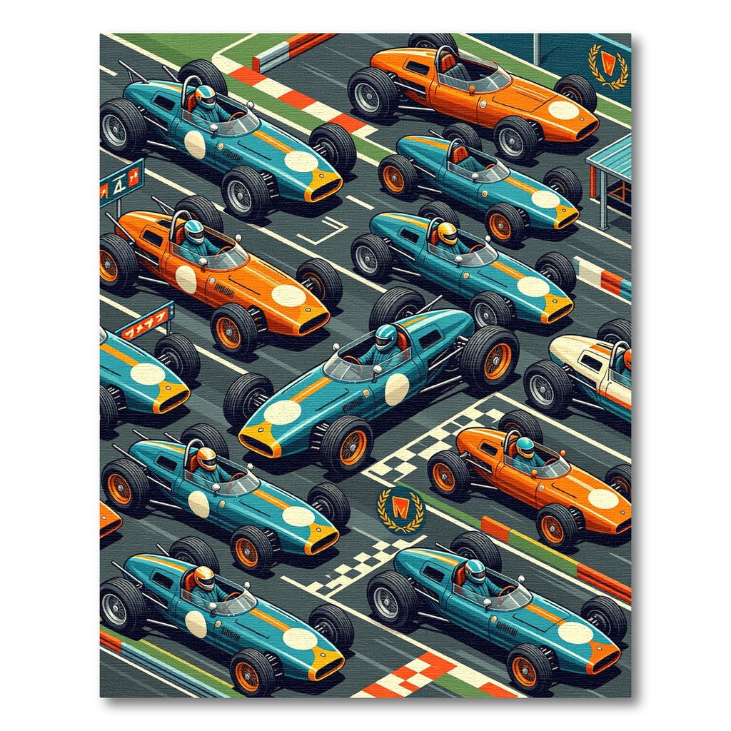 Vintage Retro Grand Prix Racing Scene Rug