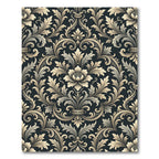 Elegant Charcoal Cream Damask Luxury Scroll Rug