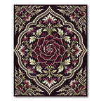Deep Burgundy Floral Medallion Floret Rug