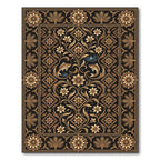 Golden Floral Fish Black Rug