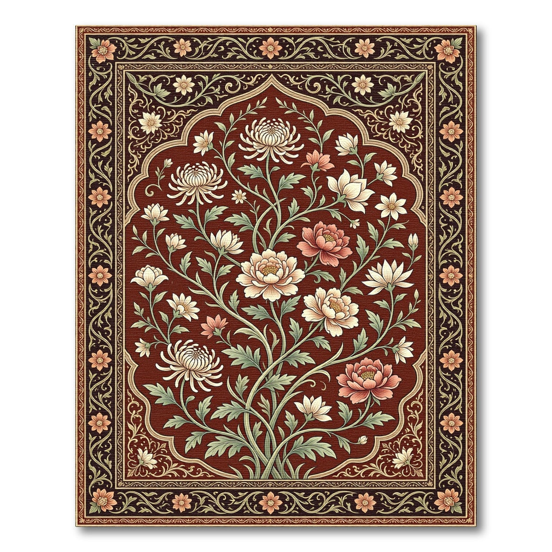 Crimson Floral Arch Garden Rug
