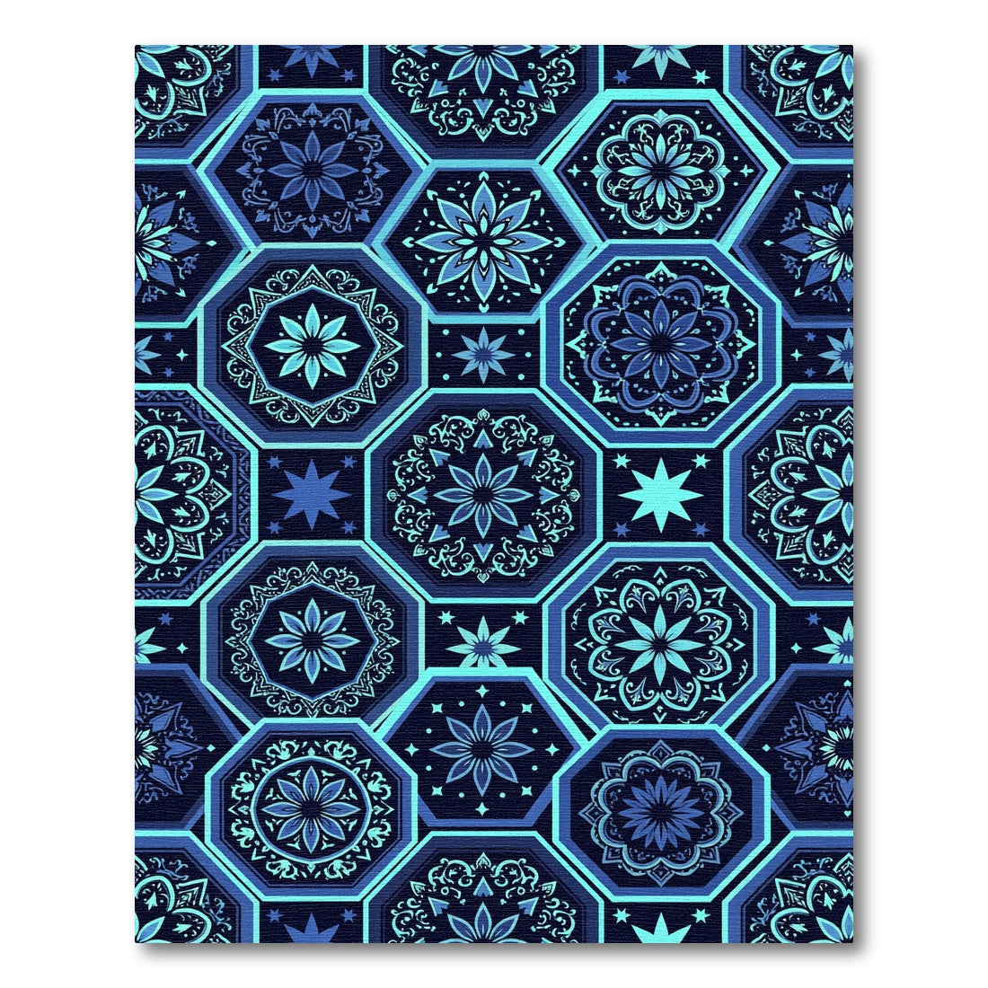 Navy Blue Geometric Hexagon Floral Rug
