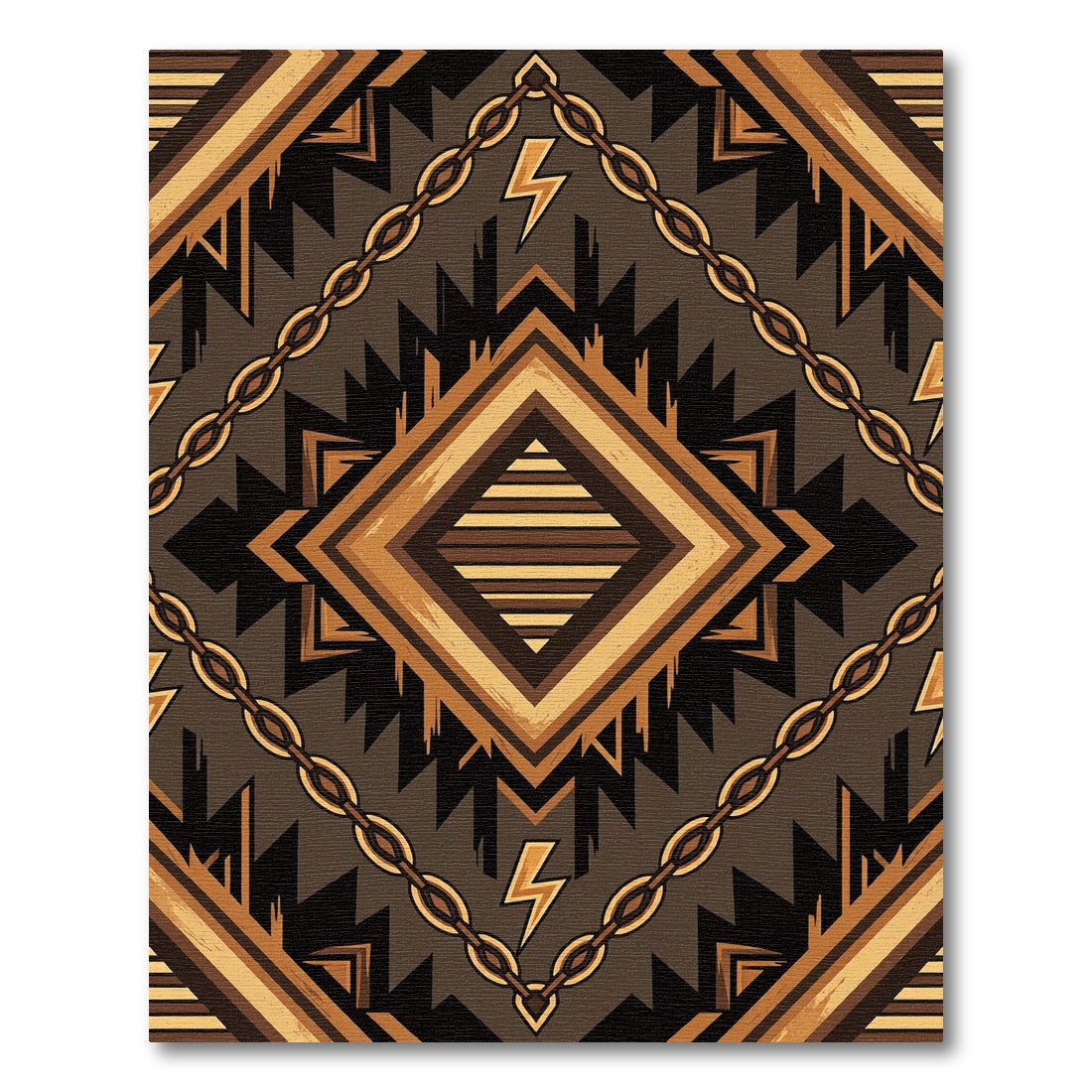 Earthy Geometric Thunderbolt Chain Rug