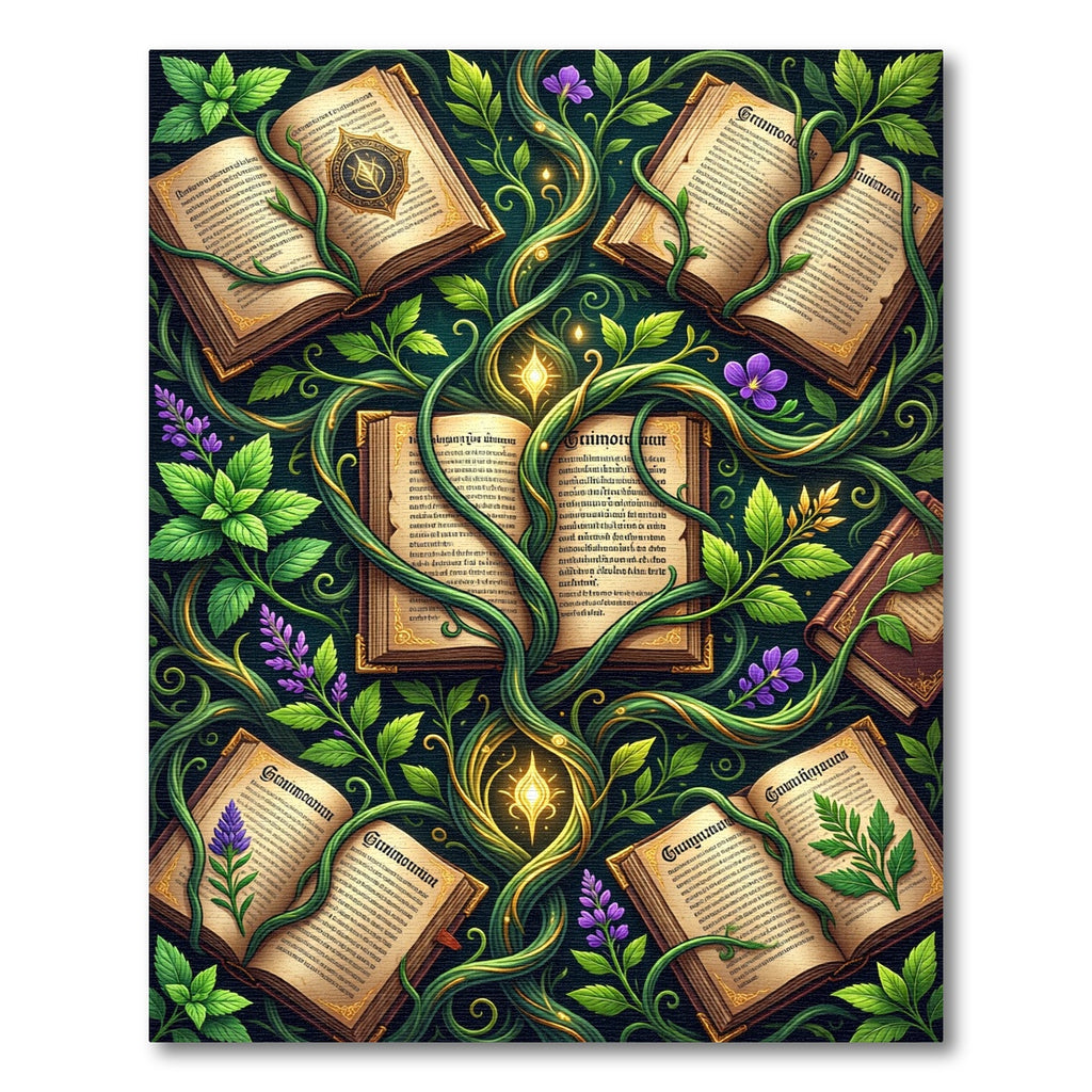 Enchanted Botanical Spellbook Vine Art Rug