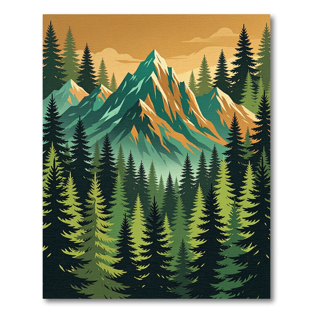 Majestic Teal Mountain Pine Forest Landscape Rug