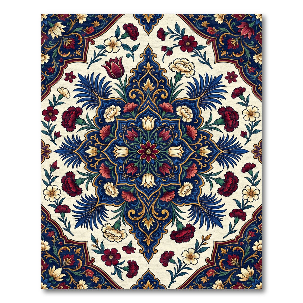 Elegant Crimson Navy Floral Medallion Rug