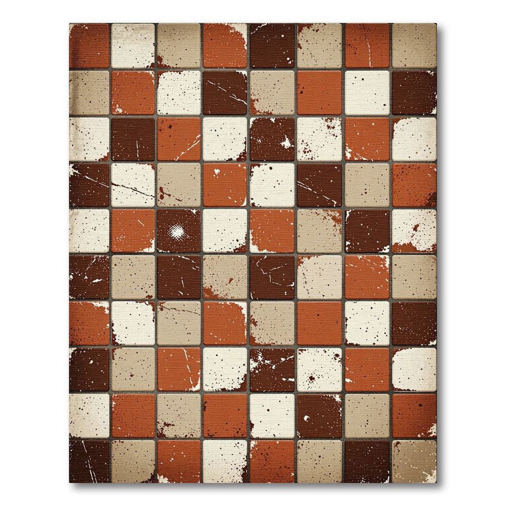 Rustic Earthy Tones Checkered Grid Rug