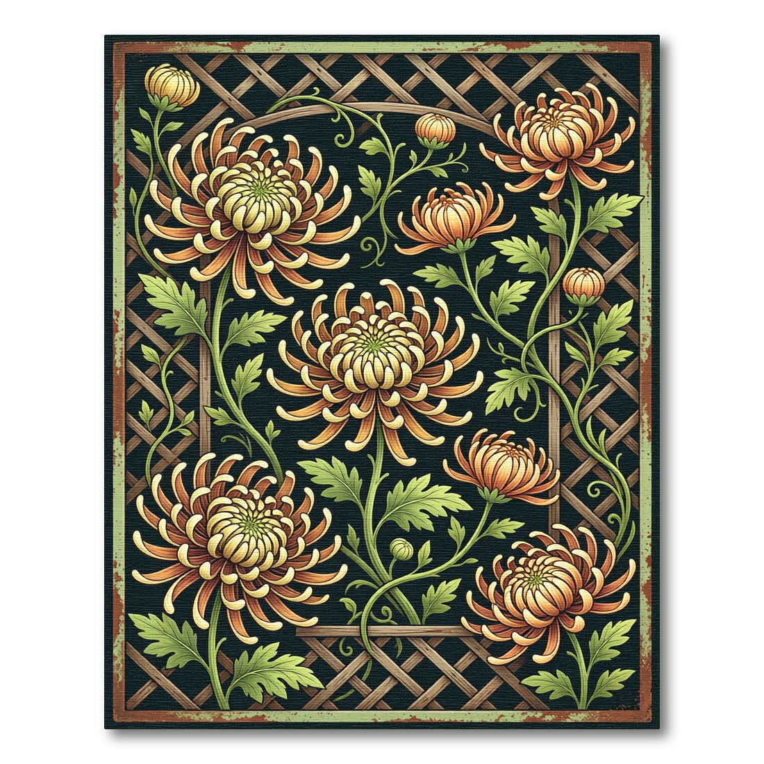 Golden Chrysanthemum Lattice Botanical Rug
