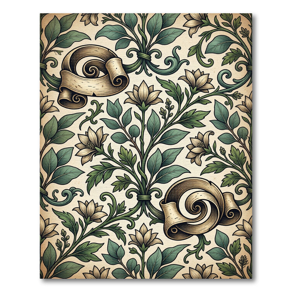 Vintage Botanical Scroll Floral Art Rug