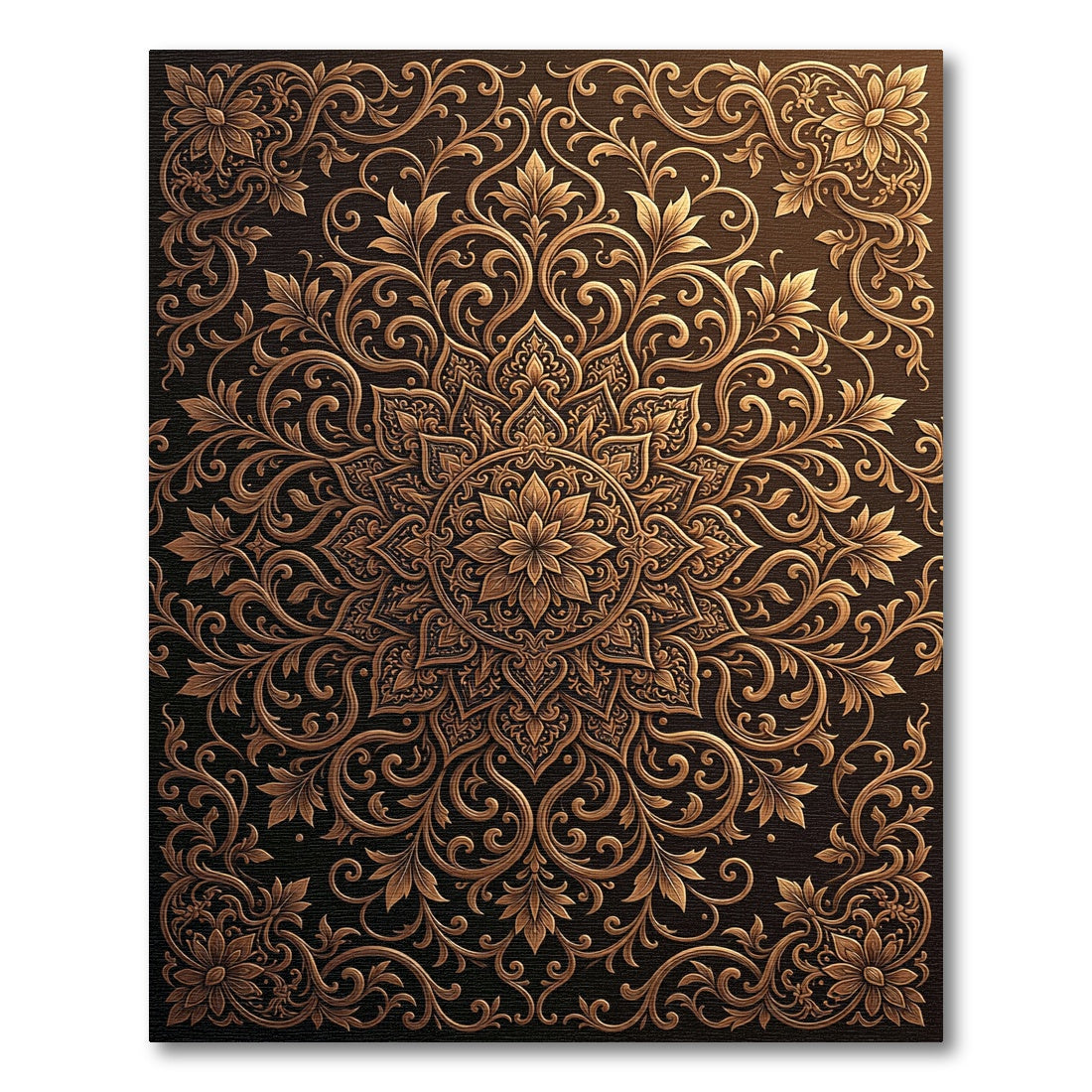 Intricate Gold Scrollwork Medallion Rug
