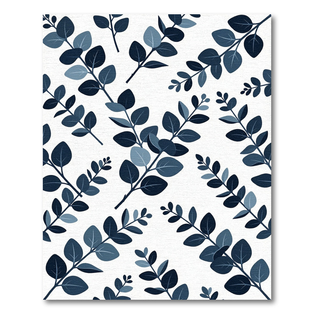 Navy Blue Leafy Branch Pattern Rug