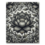 Elegant Monochrome Lotus Botanical Rug