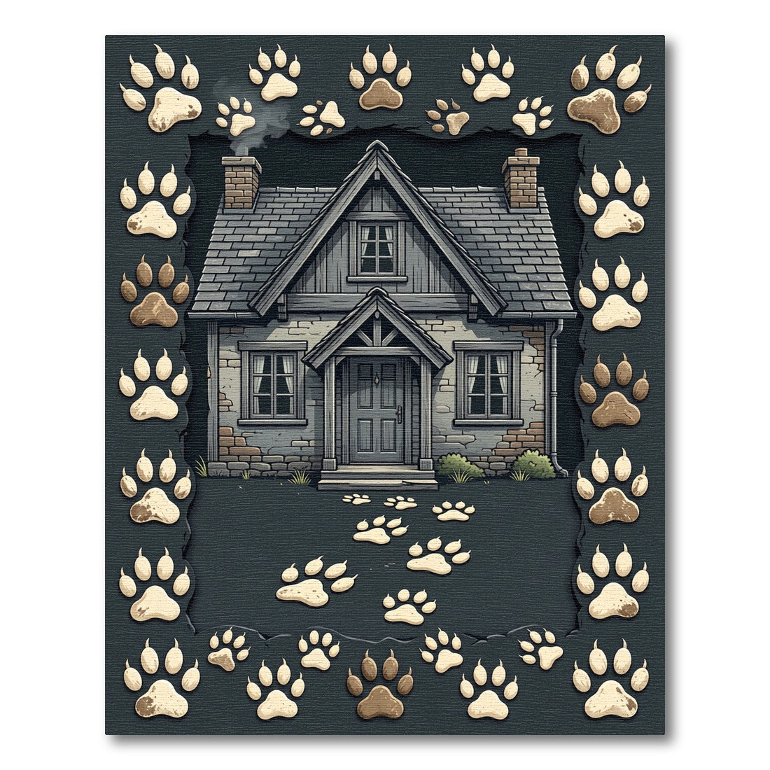 Charcoal Gray Rustic Paw Print Art Rug