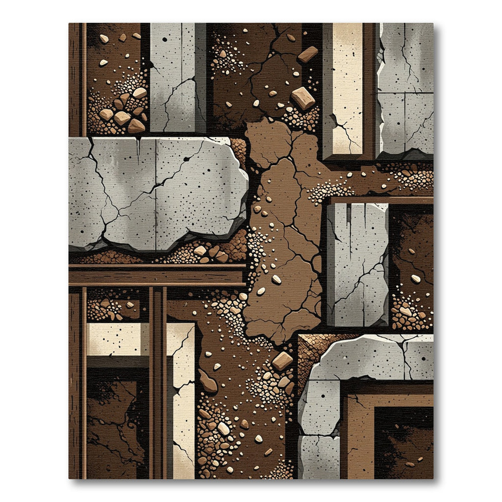 Cracked Earth Stone Geometric Grid Rug