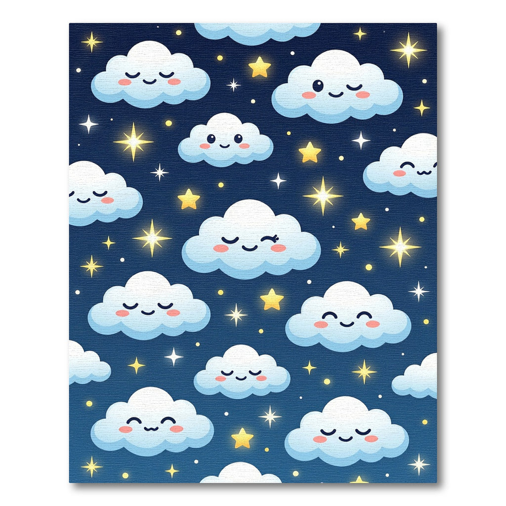 Whimsical Navy Celestial Cloud Starry Sky Rug