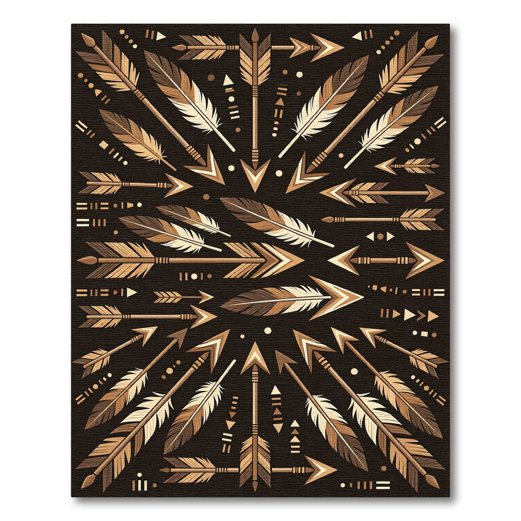 Earthy Bronze Arrow Feather Tribal Composition Rug