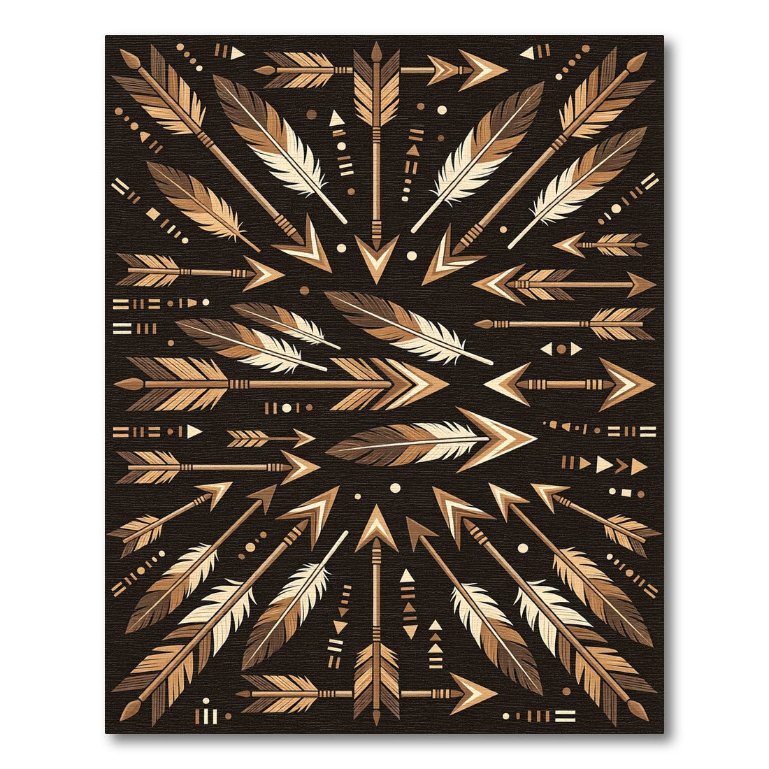 Earthy Bronze Arrow Feather Tribal Composition Rug