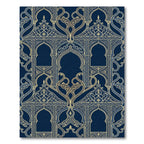 Midnight Blue Gold Arabesque Arch Rug