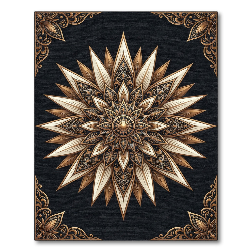 Ornate Gold and Cream Mandala Rug