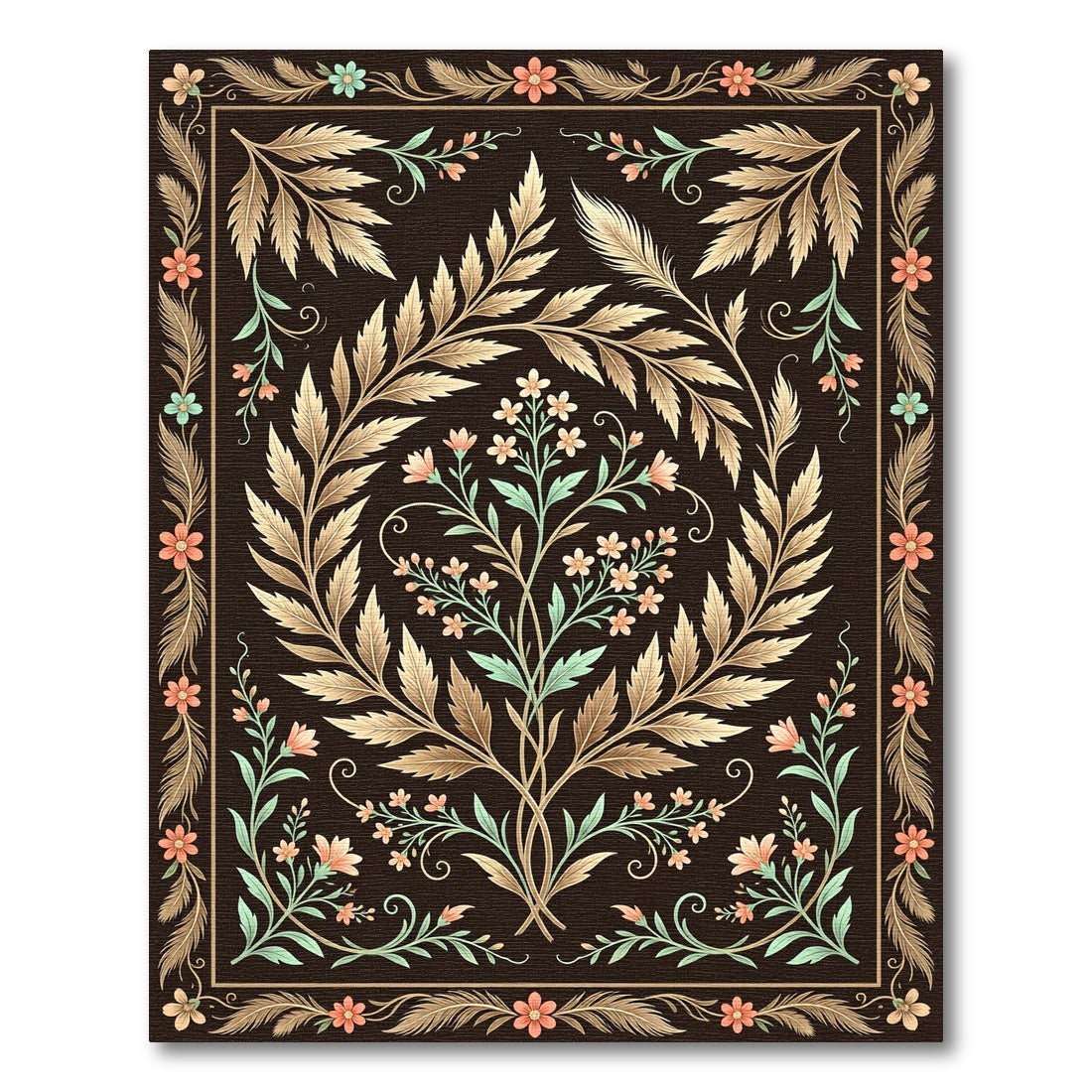 Elegant Floral Wreath Dark Botanical Art Rug