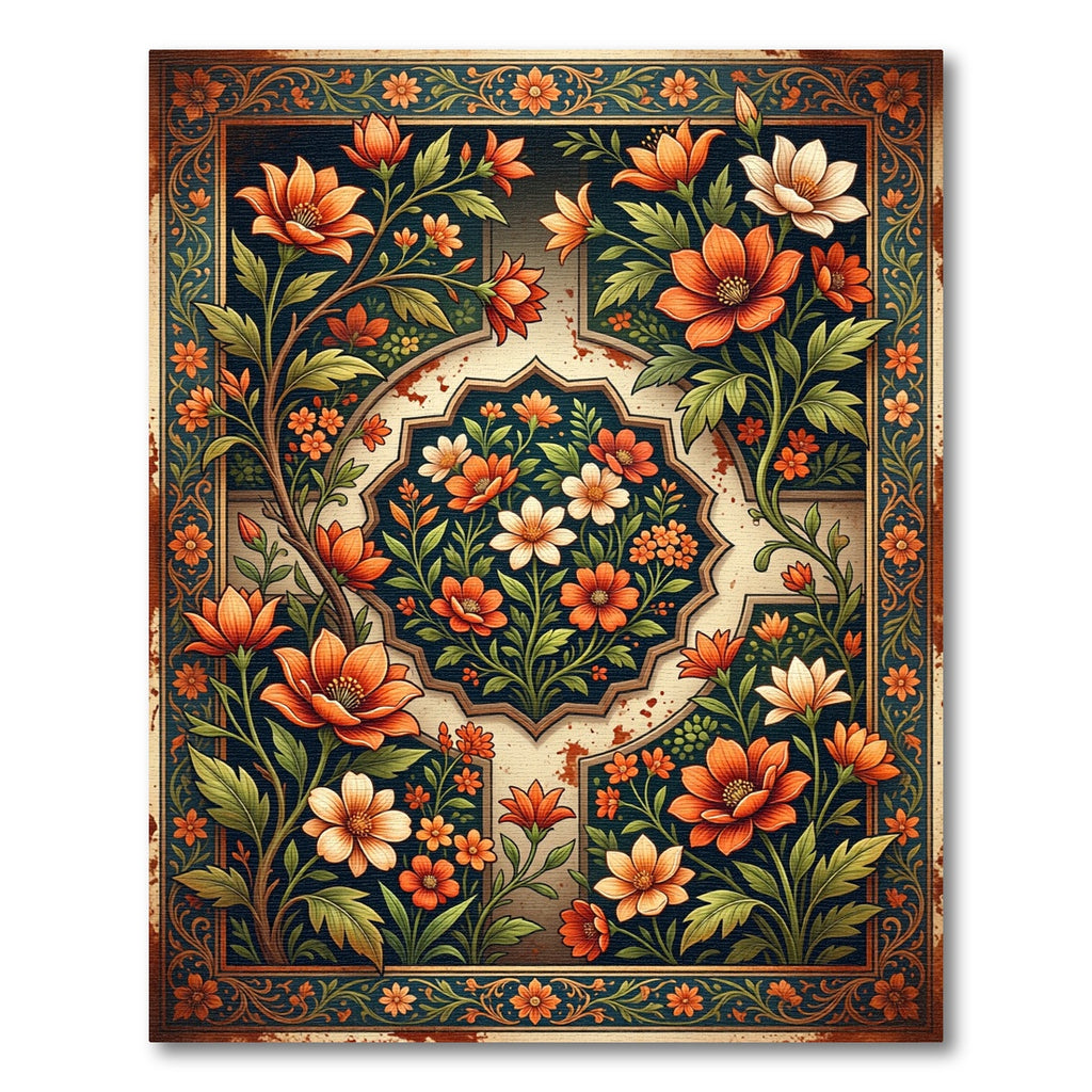 Floral Orange Sunset Medallion Art Rug
