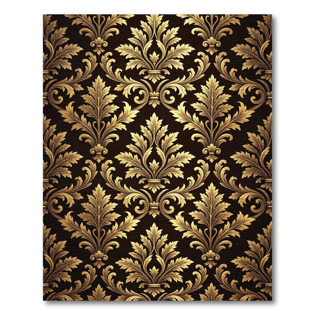 Elegant Gold Damask Foliage Wallpaper Rug