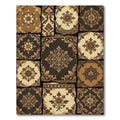 Vintage Brown Damask Floral Patchwork Rug