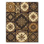 Vintage Brown Damask Floral Patchwork Rug