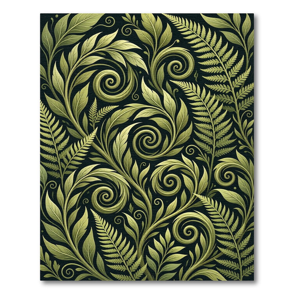 Sage Green Fern Foliage Swirls Rug