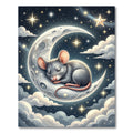 Whimsical Celestial Sleeping Mouse Crescent Moon Rug