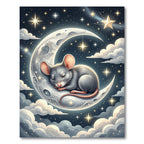 Whimsical Celestial Sleeping Mouse Crescent Moon Rug