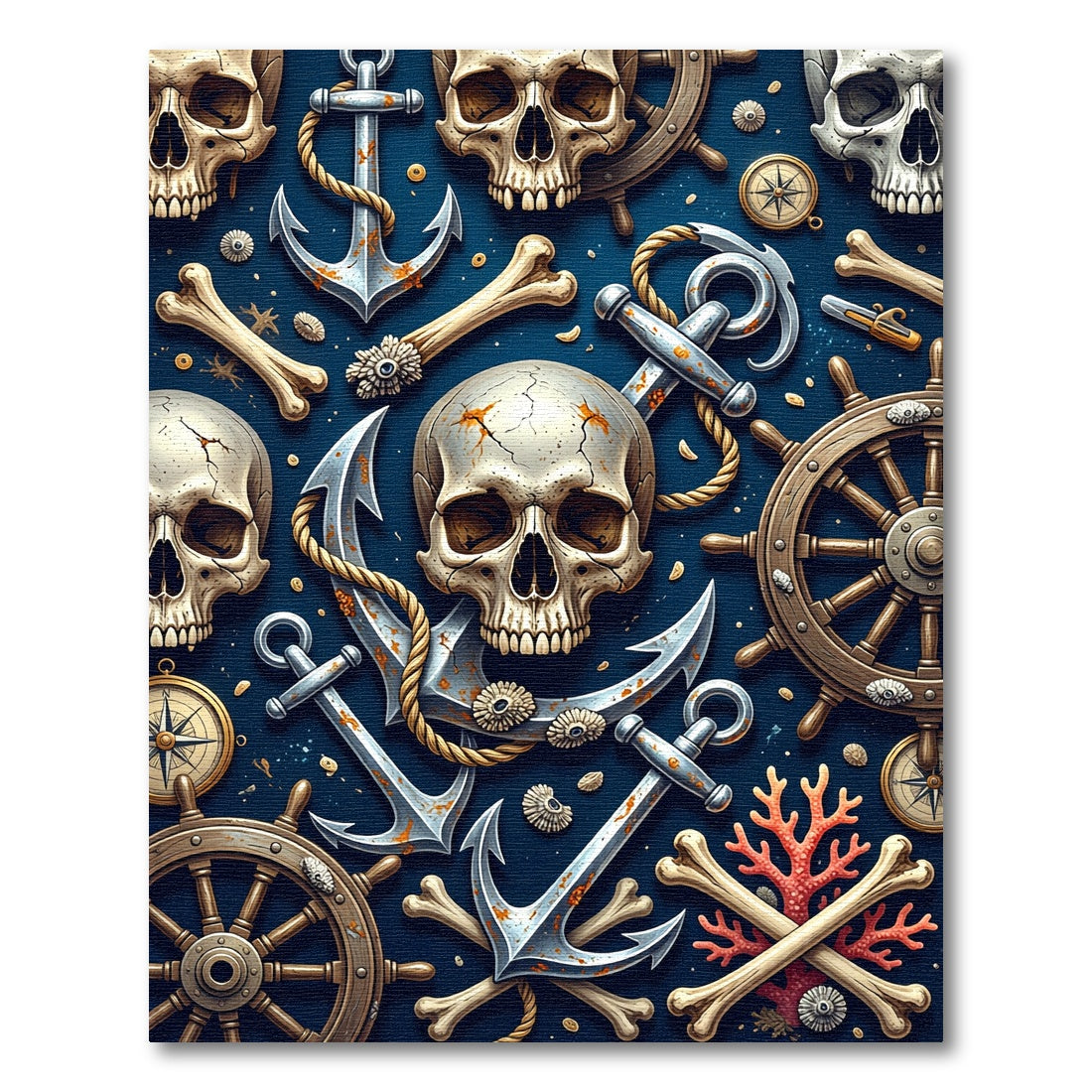 Dark Nautical Skull Anchor Ship Wheel Rug