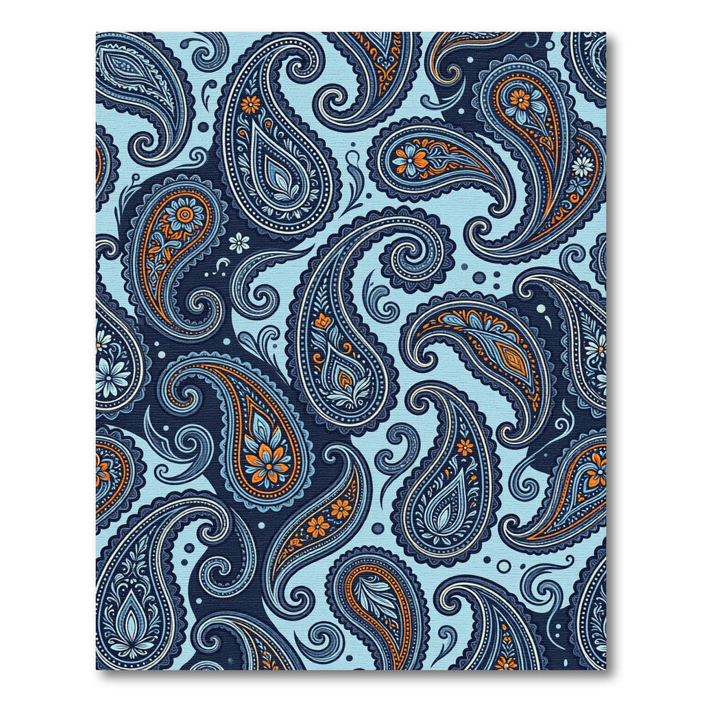 Navy Blue Paisley Floral Swirl Accent Rug
