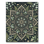 Botanical Green Fern and Wildflower Mandala Rug