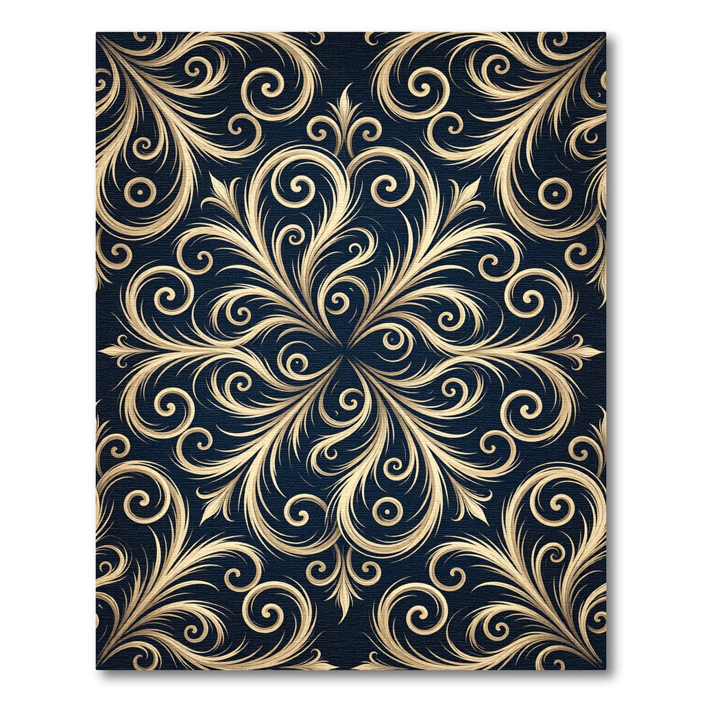 Elegant Golden Scrollwork Navy Medallion Rug