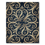 Elegant Golden Scrollwork Navy Medallion Rug