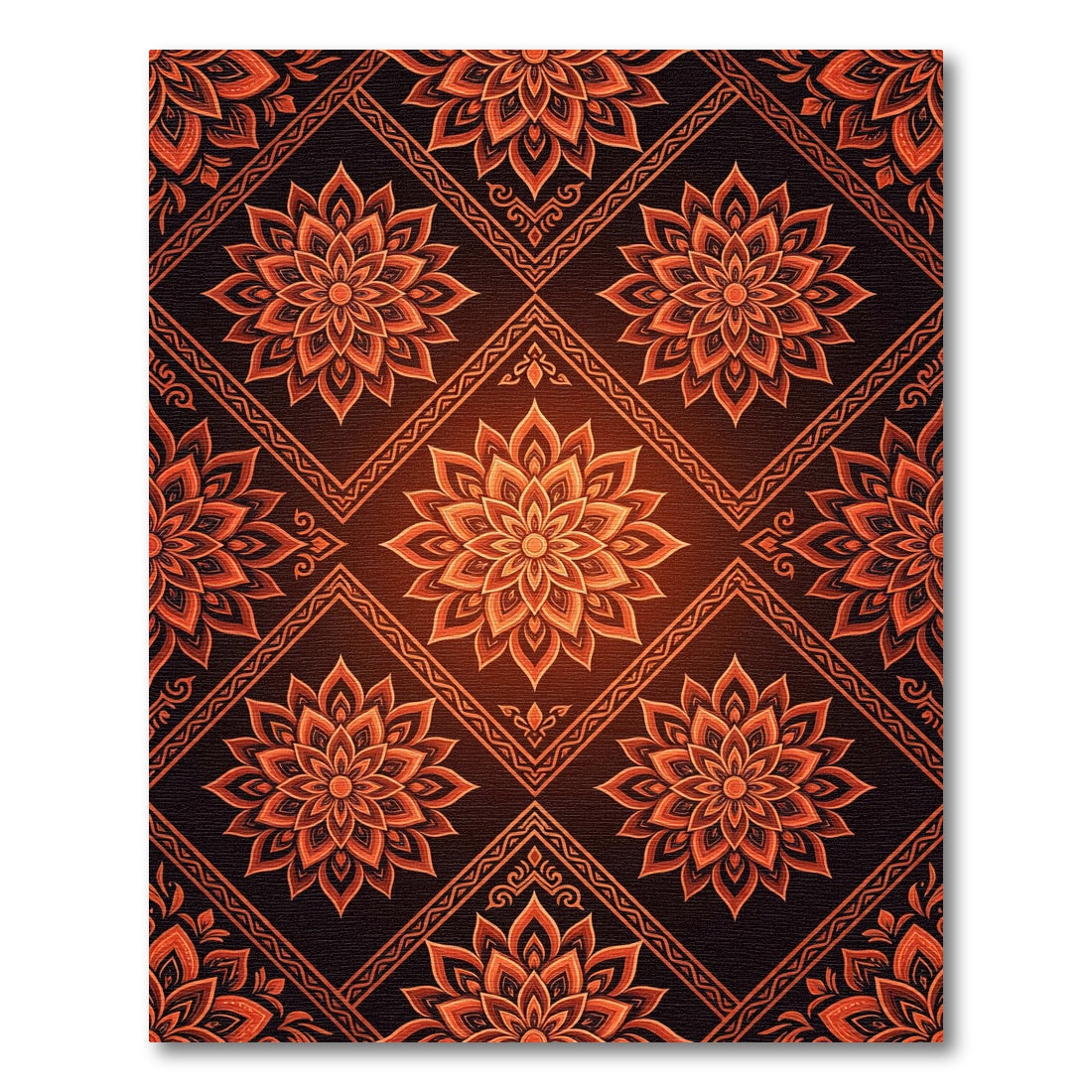 Radiant Amber Floral Diamond Tile Rug