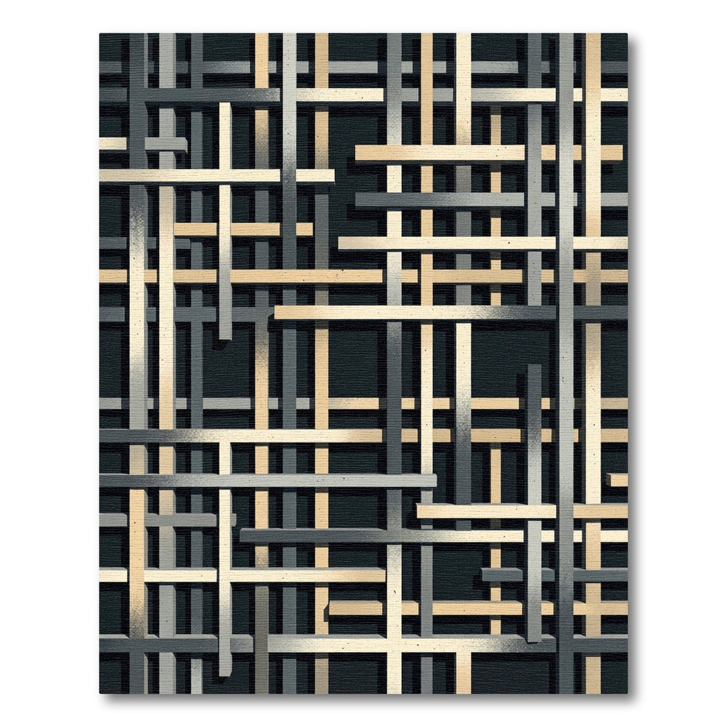 Modern Gold and Charcoal Intersecting Grid Rug