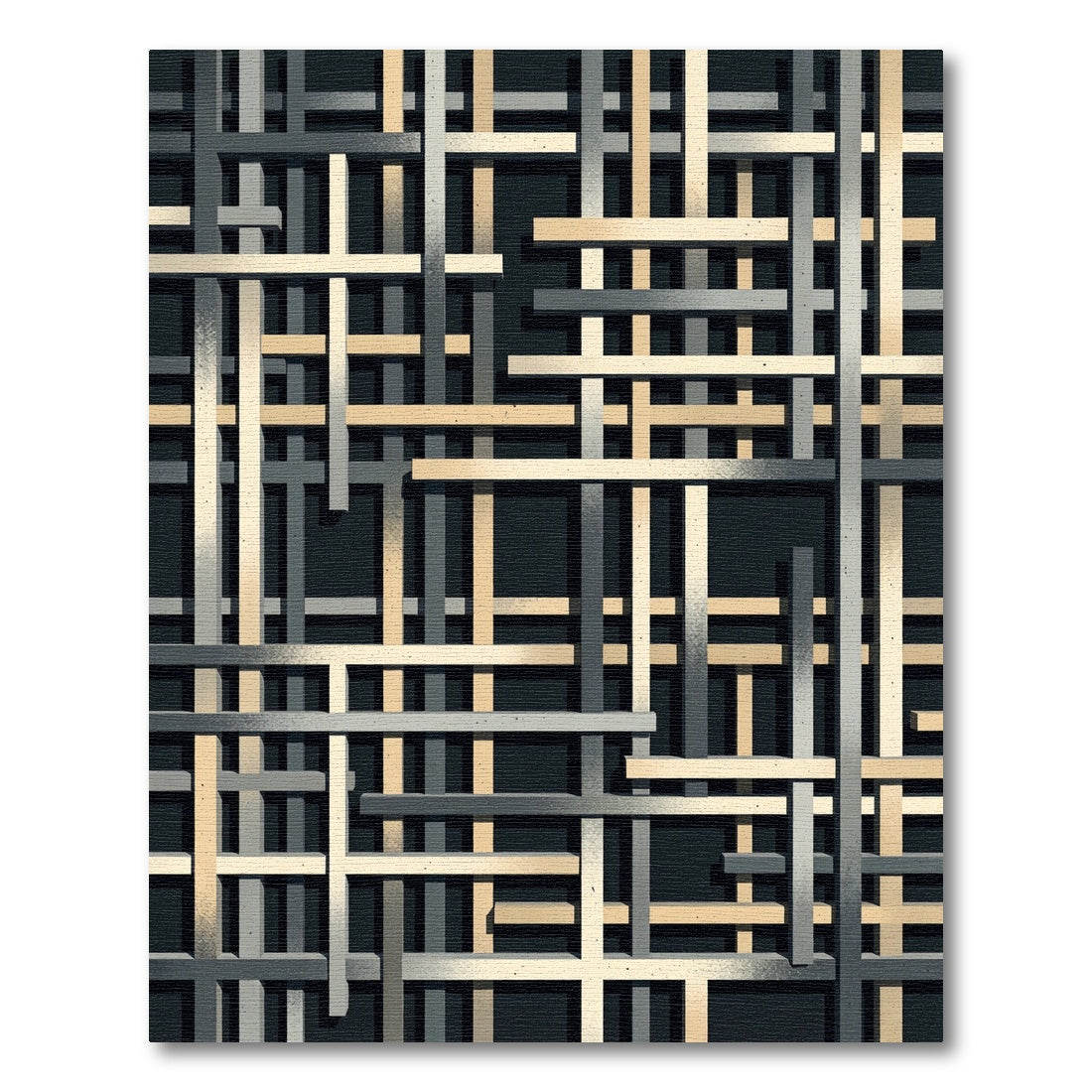 Modern Gold and Charcoal Intersecting Grid Rug