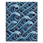 Modern Blue Abstract Geometric Ocean Wave Rug