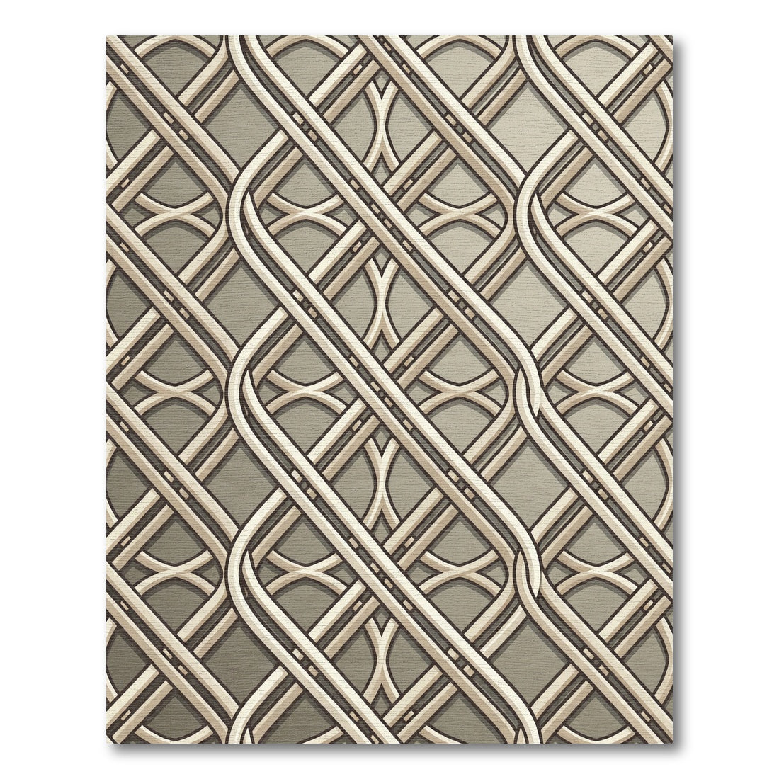 Sophisticated Beige Interlocking Geometric Lattice Rug