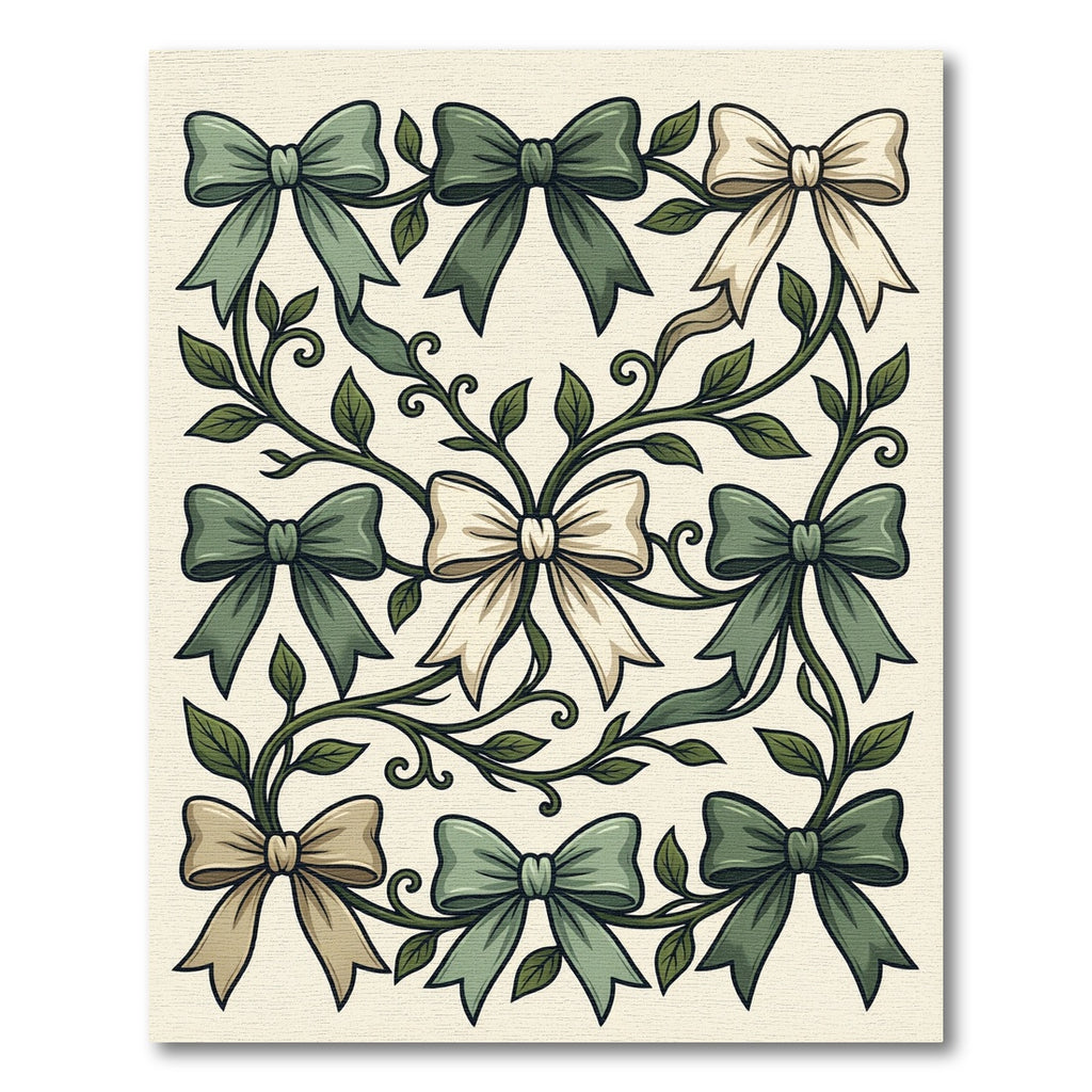 Sage Botanical Ribbon and Vine Illustration Rug
