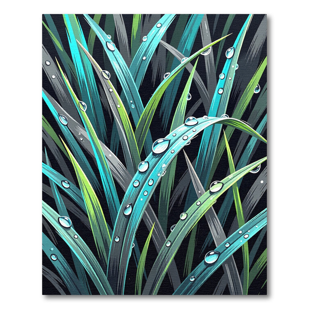 Lush Teal Dewy Grass Blades Rug