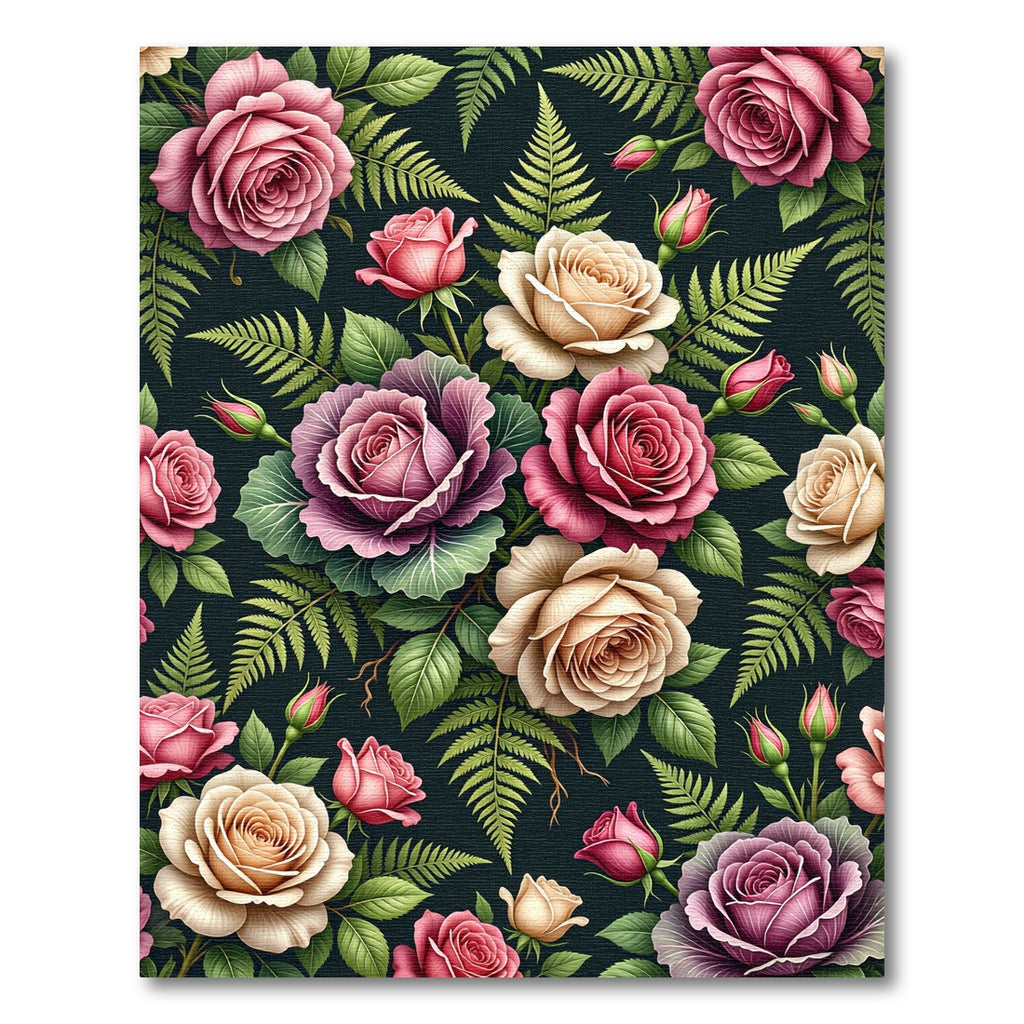 Elegant Moody Rose and Fern Bouquet Rug