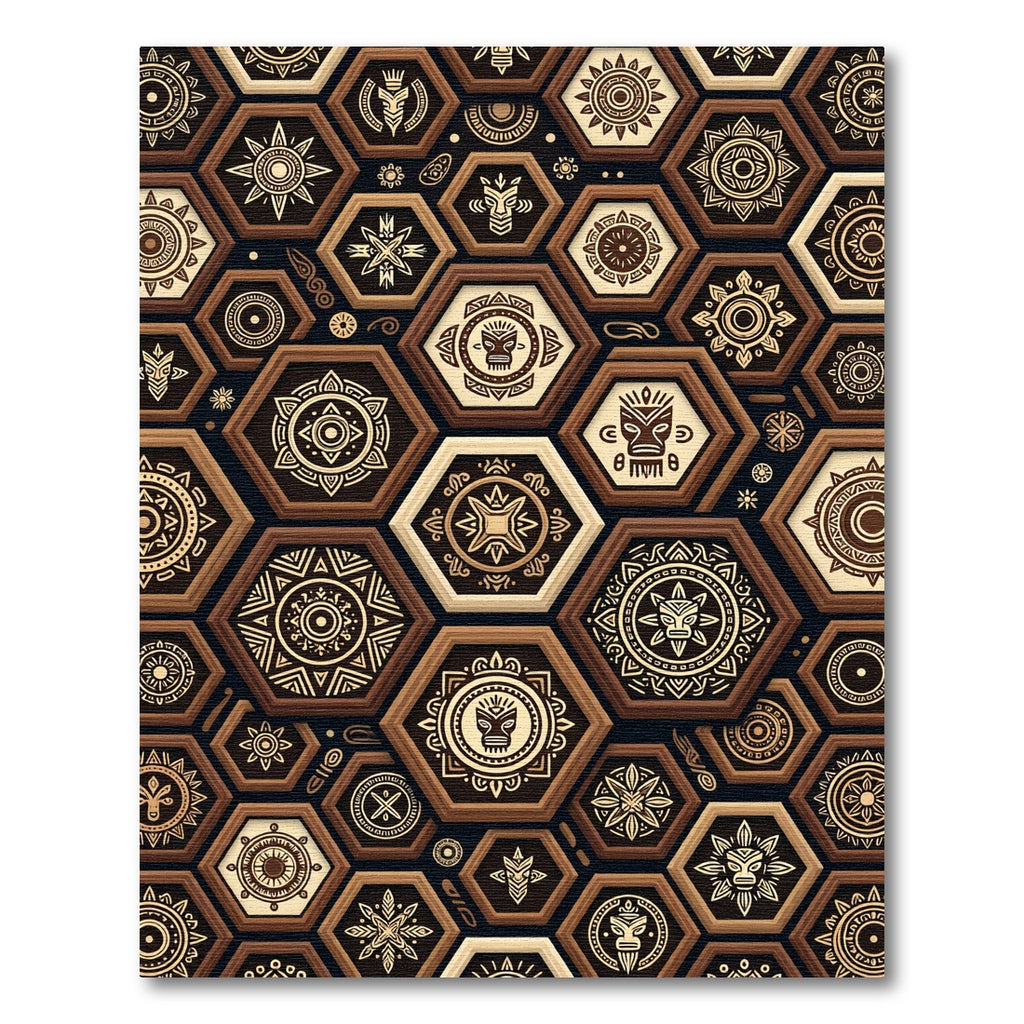 Beige Brown Hexagonal Tribal Totem Rug