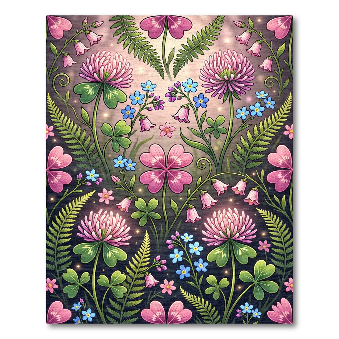 Enchanted Pink Clover Meadow Fern Botanical Rug