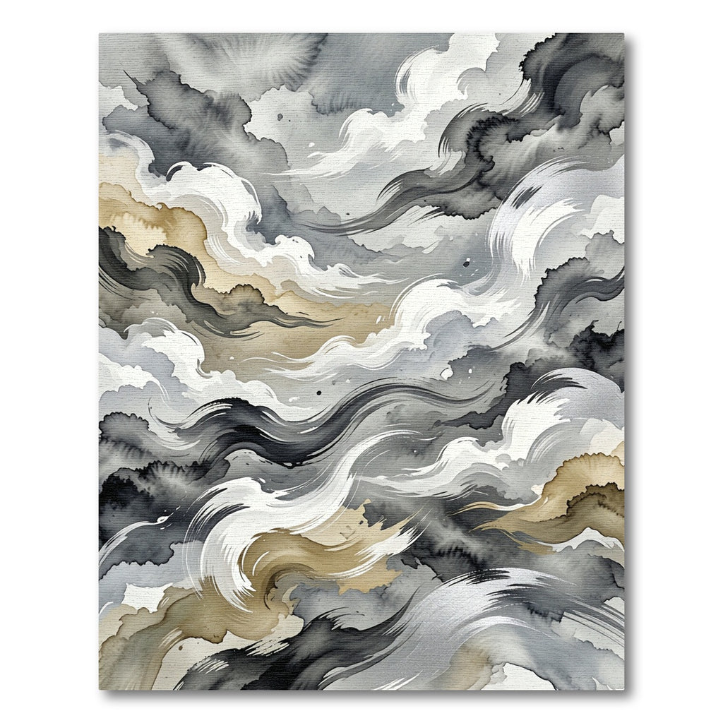Abstract Monochrome Gold Ink Wave Rug